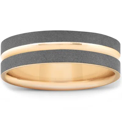 Pompeii3 14k Yellow Gold & Black Brushed Mens 6mm Flat Comfort Fit Wedding Band In Multi