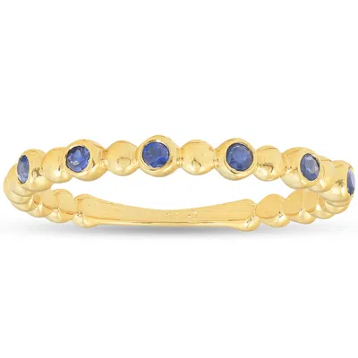 Pompeii3 14k Yellow Gold Blue Sapphire Ring 1/8ct Womens Stackable Beaded Band In Multi