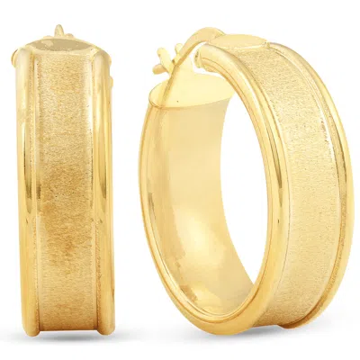 Pompeii3 14k Yellow Gold Classic Brushed And Polished 14mm Womens Hoops Earrings In Multi