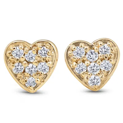 Pompeii3 14k Yellow Gold Diamond Pave Petite Heart Studs Dainty High Polished 5.7mm In Multi