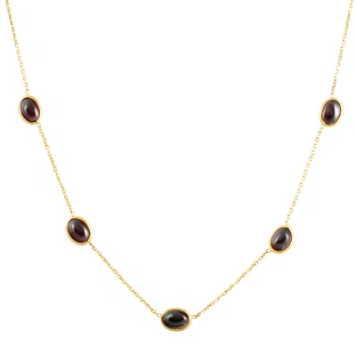 Pompeii3 14k Yellow Gold Garnet Station Necklace By The Yard Design 18" In Red