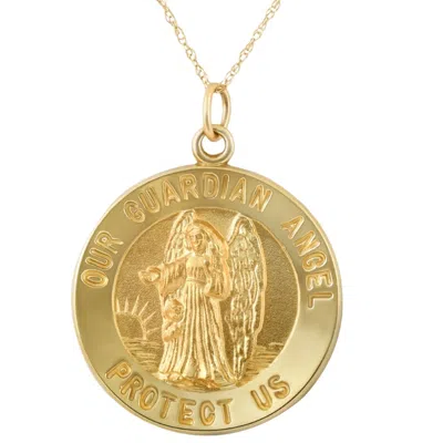 Pompeii3 14k Yellow Gold Guardian Angel Medal Pendant 1" Tall 3.5 Grams