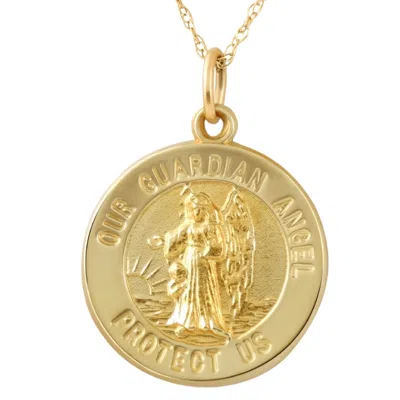 Pompeii3 14k Yellow Gold Guardian Angel Medal Pendant .5" Tall 2 Grams
