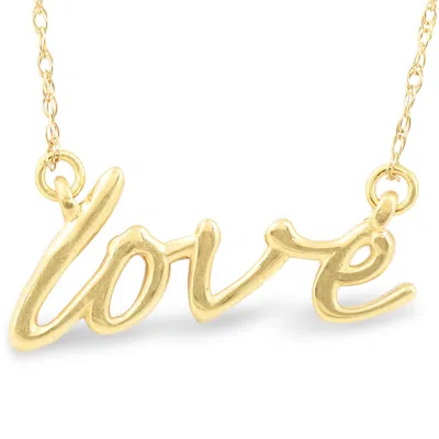 Pompeii3 14k Yellow Gold Love Script Pendant Necklace With 18" 14k Yellow Gold Chain In Multi
