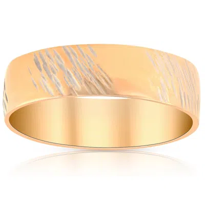 Pompeii3 14k Yellow Gold Mens 6mm Hand Etched Wedding Anniversary Band In Multi