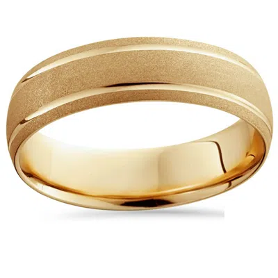 Pompeii3 14k Yellow Gold Mens Brushed Dome Double Line Wedding Band 6mm Size Selectable In Multi