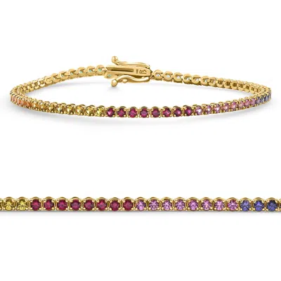 Pompeii3 14k Yellow Gold Ombre Round Cut Rainbow Women's Tennis Bracelet 7" Size: 7