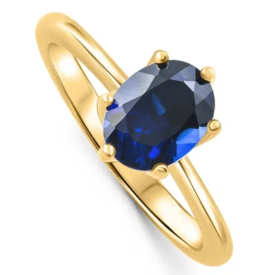 Pompeii3 14k Yellow Gold Oval Blue Sapphire Engagement Anniversary Ring Lab Grown 9x7mm In White