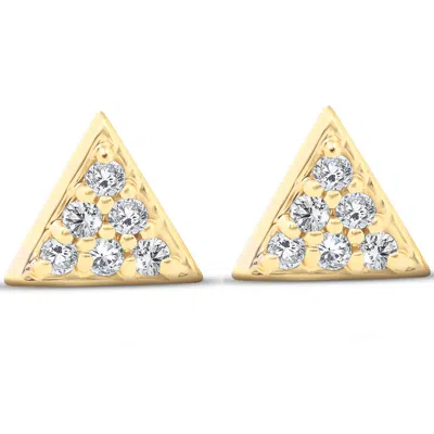 Pompeii3 14k Yellow Gold Triangle Pave .12ct Diamond Delicate Studs Womens Earrings In Silver