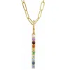 Pompeii3 14k Yellow Natural Multi-gemstone Rainbow Bar Pendant 1" Tall 18" Necklace In Blue