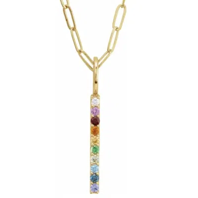 Pompeii3 14k Yellow Natural Multi-gemstone Rainbow Bar Pendant 1" Tall 18" Necklace In Blue