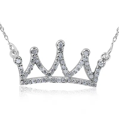 Pompeii3 14kt White 1/6ctw Diamond Petite Crown 16.45" Necklace In Multi