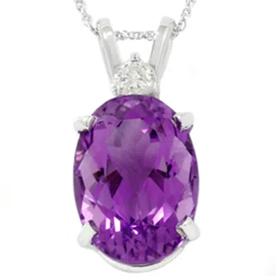 Pompeii3 14x10mm Oval Amethyst Diamond 10k White Gold Pendant Women's Necklace 18" In Multi