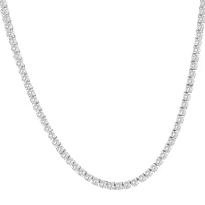 Pompeii3 15" 20ct Tw Round Cut Lab Grown Diamond Tennis Necklace 14k White Gold In Silver