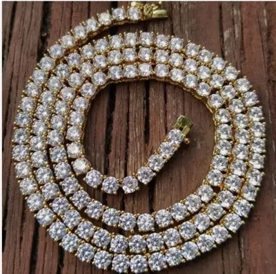 Pompeii3 15" 20ct Tw Round Cut Lab Grown Diamond Tennis Necklace 14k Yellow Gold In Multi
