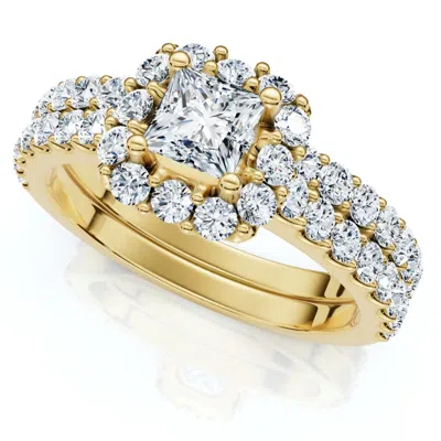 Pompeii3 1.50ct Princess Cut Halo Diamond Engagement Wedding Ring Set 14k Gold Lab Grown In Silver