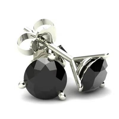 Pompeii3 1.50ct Round Brilliant Cut Heat Treated Black Diamond Stud Earrings In 14k Gold Martini Setting In Silver