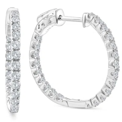 Pompeii3 1.55ct Diamond Inside Outside Hoops High Quality Vault Lock 1" Tall Lab Grown In White