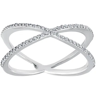 Pompeii3 1/5ct 10k White Gold Round Diamond Crossover Cocktail Fashion Statement X Ring In Silver
