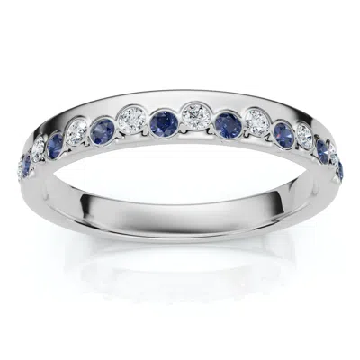 Pompeii3 1/5ct Diamond & Sapphire Rhythm Anniversary Band 14k Gold Or Platinum Lab Grown In Silver