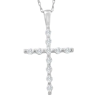 Pompeii3 1/5ct Diamond Cross Pendant 10k White Gold 18" 10k Gold Necklace In Multi