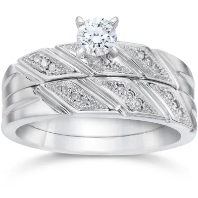 Pompeii3 1/5ct Diamond Engagement Ring Matching Wedding Band Set 10k White Gold In Silver