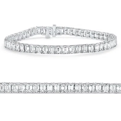Pompeii3 15ct Emerald Cut Diamond Tennis Bracelet 7" 14k White Gold In Metallic
