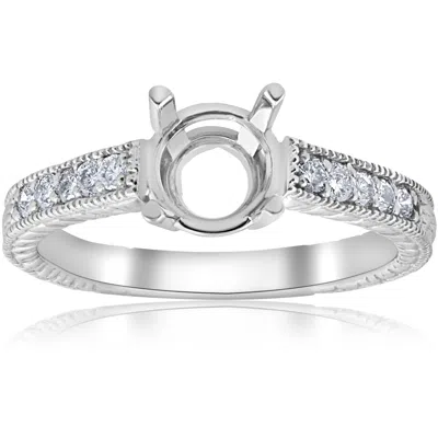 Pompeii3 1/5ct Hand Engraved Diamond Engagement Ring Setting 14k White Gold Fits 6-6.5mm In Multi