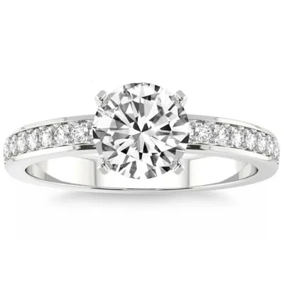 Pompeii3 1/5ct Lab Grown Diamond & 7mm Moissanite Round Engagement Ring In 10k Gold In Silver