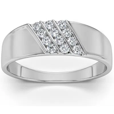 Pompeii3 1/5ct Multi Row Men's Diamond Polished Ring In White, Yellow, Or Rose Gold In Silver