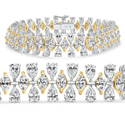 Pompeii3 15ct Pear & Marquise Shape Diamond Tennis Bracelet 18k Gold 7" 22grams Lab Grown In Multi