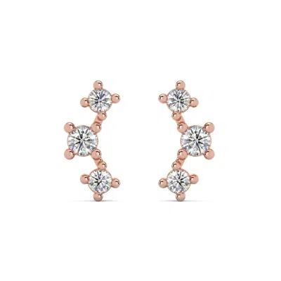 Pompeii3 1/5ct Tw 3-stone Diamond Crawler Earrings 14k Gold Studs Lab Grown 1/3" Tall In Multi