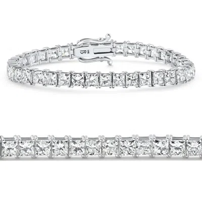 Pompeii3 16.30ct Princess Cut Diamond 7" Tennis Bracelet 14k Gold Lab Grown In Metallic