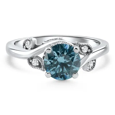 Pompeii3 1.67ct Blue Diamond Mary Ring Vine Engagement Ring 14k White Gold Lab Grown Size: 7 In Metallic