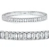 Pompeii3 16ct Emerald Diamond Tennis Flexible Bangle Bracelet 14k White Gold Lab Grown In Silver