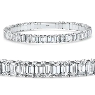 Pompeii3 16ct Emerald Diamond Tennis Flexible Bangle Bracelet 14k White Gold Lab Grown In Silver