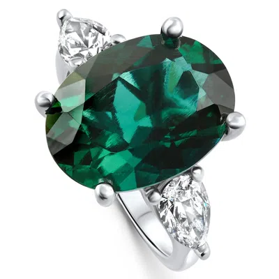 Pompeii3 16x12mm Emerald & 1ct Pear Shape Diamond Ring 14k Gold Lab Grown In Silver