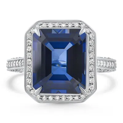 Pompeii3 17.45ct Emerald Cut Blue Sapphire Diamond Ring 14k White Gold Lab Grown Size: 6.5 In Silver