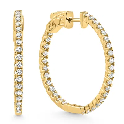 Pompeii3 1.75 Ct Lab Grown Diamond Hoops Inside Outside 1 1/3" 14k Yellow Gold Vault Lock