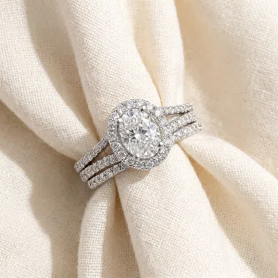 Pompeii3 1.75ct Diamond & Oval Moissanite Engagement Wedding Ring Set 14k White Gold In Neutral