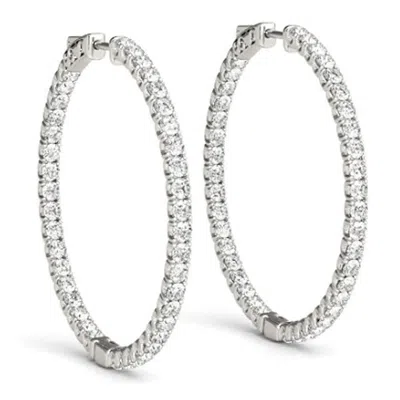 Pompeii3 1.80 Ct Ct Diamond Inside Outside Hoops Vault Lock 14k White Gold 30mm Tall In Metallic