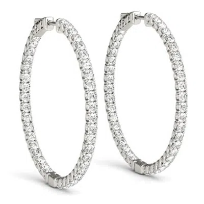 Pompeii3 1.80 Ct Ct Diamond Inside Outside Hoops Vault Lock 14k White Gold 30mm Tall In Silver