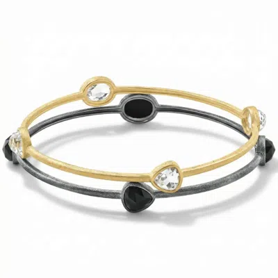 Pompeii3 18k Gold Plated Silver Set Of Two Onyx/topaz Bangle Bracelet 2mm In Neutral
