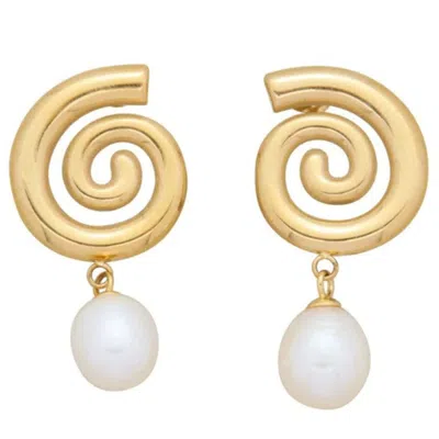 Pompeii3 18k Yellow Gold Plated 1.5" Fresh Water Pearl Push Back Studs
