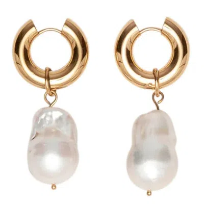 Pompeii3 18k Yellow Gold Plated 2" Fresh Water Pearl Hoops