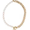 Pompeii3 18k Yellow Gold Plated Fresh Water Pearl And Curb Link Necklace 18" Toggle Clasp In Multi