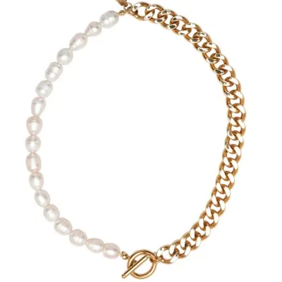 Pompeii3 18k Yellow Gold Plated Fresh Water Pearl And Curb Link Necklace 18" Toggle Clasp In Multi