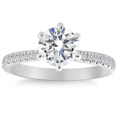 Pompeii3 1.90ct Side Halo Round Diamond Engagement Lab Grown In White Or Yellow Gold In Metallic