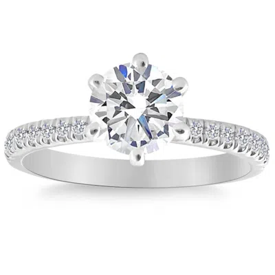 Pompeii3 1.90ct Side Halo Round Diamond Engagement Lab Grown In White Or Yellow Gold In Silver