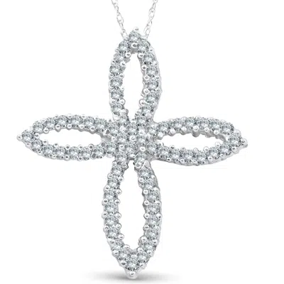 Pompeii3 1ct 14k White Gold Fancy Diamond Cross Necklace In Multi